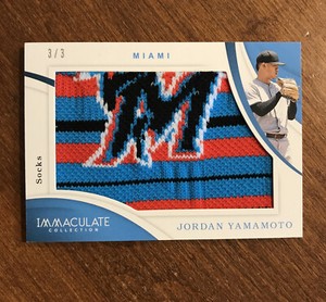 Jordan Yamamoto 2020 Immaculate Rookie Patch Relic J-JY Marlins Mets 3/3 RC