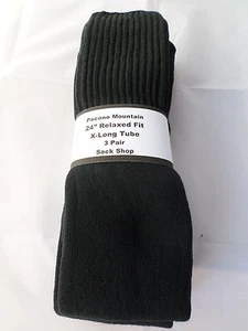 3 Pairs Pocono  24" Extra Long Black Tube Sock Large Relax Fit USA Mens 6-15 - Picture 1 of 4