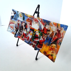 Annie Modica Holiday Glass Platter Serving Tray w/Nostalgic Santas & Gold Foil - Picture 1 of 10