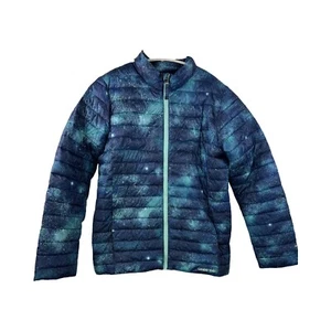 Girls Youth Lands End Puffer Coat Size XL (14/16) Galaxy Print Blues & Greens - Picture 1 of 9