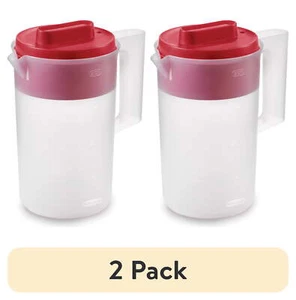 (2 pack) Rubbermaid Plastic Pitcher, Clear/Red, 2 Quart,Handle - Picture 1 of 10