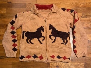 Suéter Caballo Cowichan De Colección - Mediano (?) - Cremallera Clark - Cárdigan occidental raro - Imagen 1 de 24