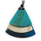 Melange White/ Blue/ Turquoise Geometric Triangular Wood Pendant with Long