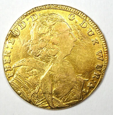 Moneda de oro Carolin Eberhard Ludwig 1732 Alemania Wurrtemberg - Fina / Detalles en estado bastante bueno Foto 1 de 4