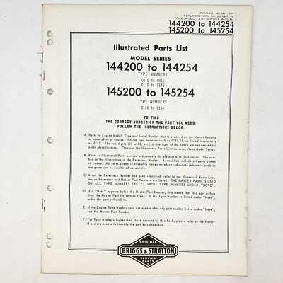 Vtg 1973 Briggs & Stratton 144200-144254 145200-145254 Illustrated Parts List - Image 1 of 2