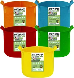 5 paquetes de bolsas de cultivo de tamaño combinado, bolsas de cultivo de jardineras de tela coloridas, no tejidas Fa - Imagen 1 de 7
