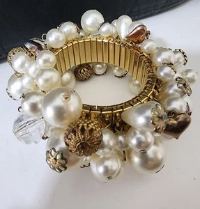 Pulsera de expansión en tono dorado de colección con muchas perlas cuentas colgantes de filigrana de cristal - Imagen 1 de 10