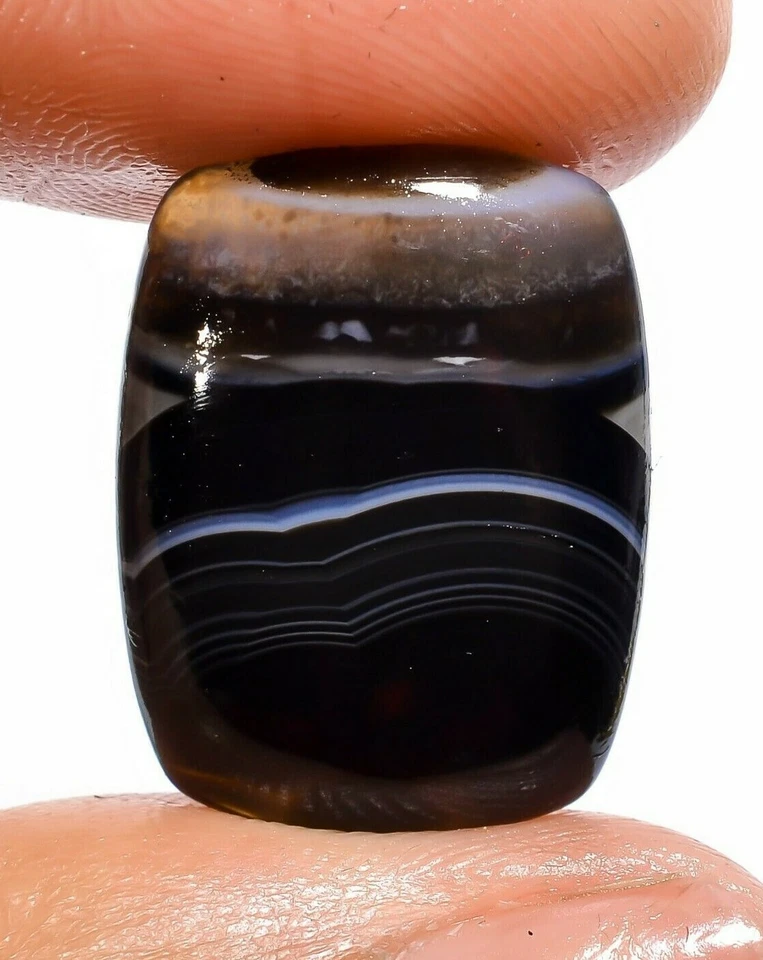 Natural Black Banded Agate Radiant Cabochon Loose Gemstone 13 Ct 19X14X4mm D1508 - Image 1 of 3