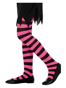 Black Pink Striped Tights 6-12 Years Halloween Witch Fancy Dress Kids Costume - Picture 1 of 24