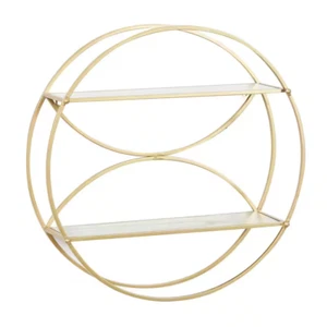 22 in. x 22 in. Estante de pared de metal redondo dorado de 2 estantes - Imagen 1 de 12
