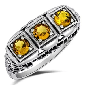 1CT Natural Golden Citrine 925 Sterling Silver Art Nouveau Look Ring Sz 7 - Picture 1 of 4