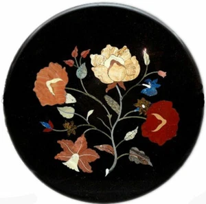 18" black marble table top coffee center inlay lapis mosaic home decor 3 - Picture 1 of 4