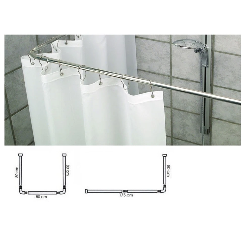 SUPPORTO TENDA DOCCIA IN ACCIAIO GRIGIO BAGNO 80X80X80 BASTONE ASTA TELAIO CURVO - Immagine 1 di 1