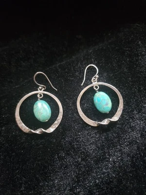 Pendientes de plata de ley 925 turquesa gancho colgante estilo años 70 Foto 1 de 4