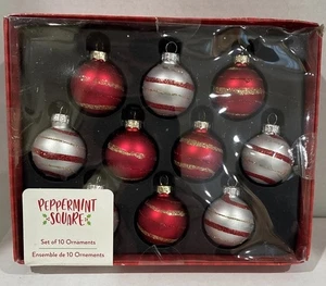 Pfefferminz Quadrat 10 Mini Glas Ornamente Rot Weiß Gold Glitzer 1,5" Weihnachten - Bild 1 von 6