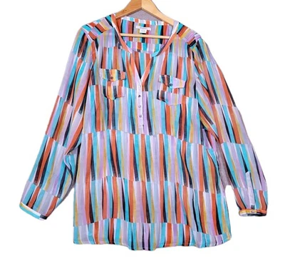 ARIAT Топ женщин XL шифоновое vneck рулон вкладка полу чистый Western блузка - Изображение 1 из 4