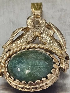 Antique 9kt Carnelian Malachite Lovebird Pendant Charm W 14kt Bale - Picture 1 of 13