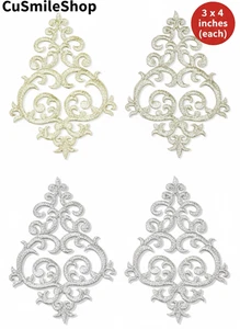 4x Celtic Silver Heart Cross Knots Embroidered Iron On Applique Patch 3x4 Inches - Picture 1 of 3