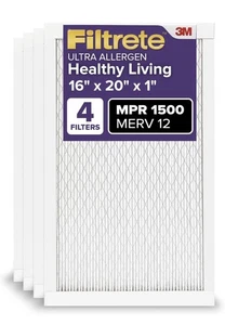 Filtrete 16x20x1 AC Furnace Air Filter, MERV 12, MPR 1500, CERTIFIED 4pk - Picture 1 of 3