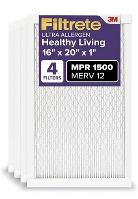 Filtrete 16x20x1 AC Furnace Air Filter, MERV 12, MPR 1500, CERTIFIED 4pk - Image 1 of 3