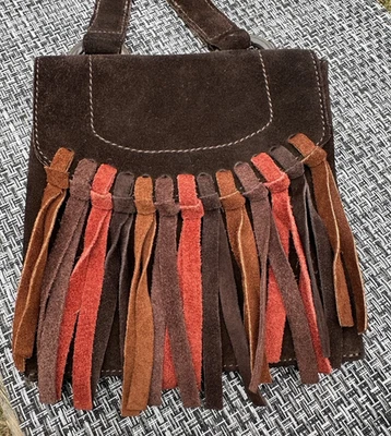 Vintage Missoni Suede Crossbody Brown Multicolor Fringe Bag Boho Made in Italy - Image 1 of 4