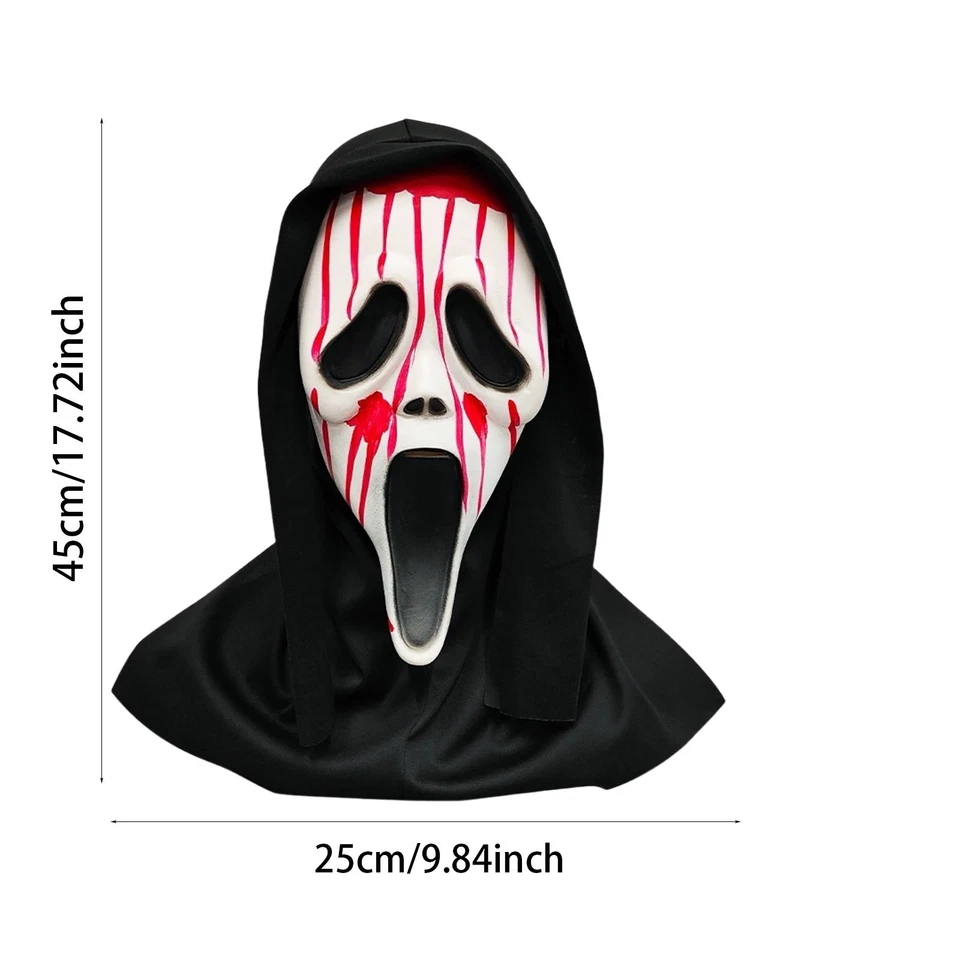Halloween Ghostface Full Head Mask, Latex Scream Bloody Mask, Scary Skull Masque - Image 1 of 4