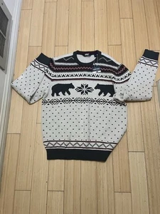 Land’s End Holiday Polar Bear Snowflake Knit Sweater Size L 💯 Cotton NWT - Picture 1 of 6