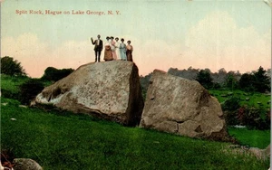 Postcard People Standing on Split Rock Lake George Silver Bay New York NY 1911 - Picture 1 of 3