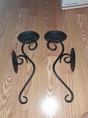 PARTY LITE Apliques Pergaminos Metal Negro 11.6” Candelabros Decoración Pared Juego de 2 Foto 1 de 4