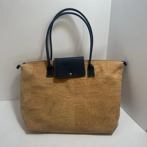 Cartera de mano 100 % corcho hecha en Portugal asas azules - Imagen 1 de 6