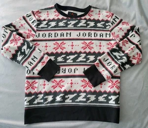 NEW Air Jordan Jumpman Holiday Fleece Ugly Sweater Sweatshirt Black White Red S - Picture 1 of 8