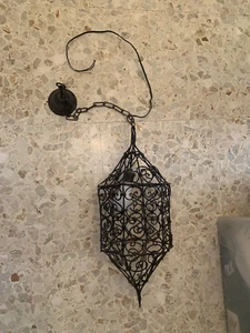 VINTAGE LAMPADARIO IN FERRO BATTUTO FATTO A MANO ANNI 4O - Picture 1 of 5