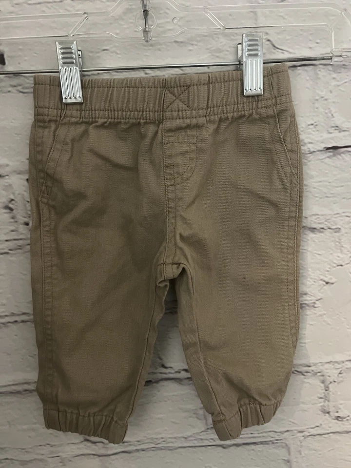Wrangler Solid Khaki Joggers Elastic Waist 100% Cotton EUC Baby Size 6M - Image 1 of 4