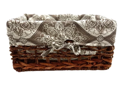 Vintage 2 Lined Wicker Multi Use, Do Dad Baskets, Or Serving Baskets #3060 - Image 1 of 4