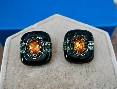 New $80 Heidi Daus "Super Chic" Crystal Drop Earrings TOPAZ COLORWAY Post Backs - Image 1 of 3