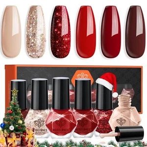 Nail Polish Set 6 Colors Fall Red Nude Gold Glitter Nail Polish Quick Dry Bur - Picture 1 of 8