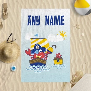 58"x39" Personalised Kids Cartoon Crab Microfibre Beach Towel Sun Bathing Pool - Picture 1 of 2