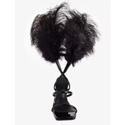 Womens Summer Feather Decor Square Toe Lace Up High Heels Sexy Sandals US 5-10.5 - Image 1 of 4