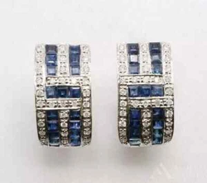 Hoop Wedding Women's Earrings White Gold Plated 2.20Ct Lab Created Blue Sapphire - Picture 1 of 8