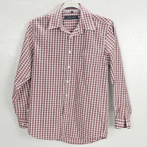 Andrew Fezza Shirt boys 14 White & Red Plaid Short Sleeve Button 100% Cotton - Picture 1 of 5