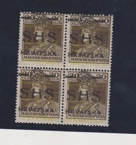 CROATIA, SHS,20 hilo, Carl, negro + amarillo embalaje original bloque de 4 MNH/MLH - Imagen 1 de 2