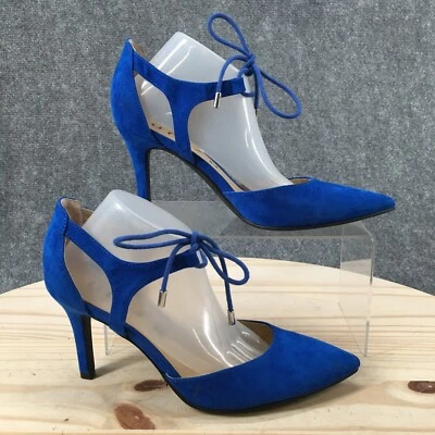 Unisa 高跟鞋女式 6.5 M 休闲尖头高跟鞋舒适蓝色面料系带 — 第 1/4 张图片