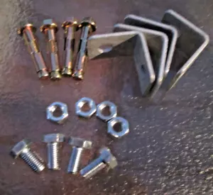 Bracket Kit 4 Gal Steel 42mm x 42mm, 4 Hex Bolts , 4 Hex Nuts ,4 Sleeve Anchors - Picture 1 of 11