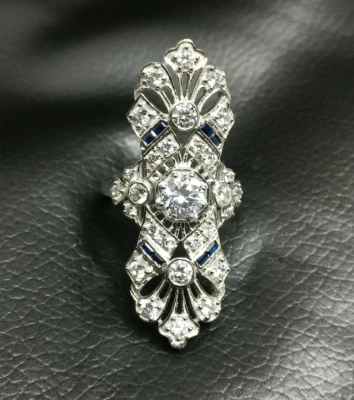 Retro Filigree Floral Design White & Blue Simulated Sapphires Women Ring - Image 1 of 4