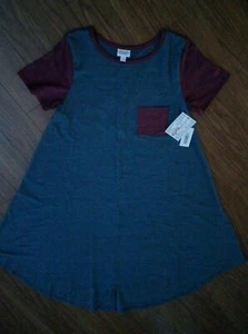 LuLaRoe Carly Dress Sm. Blue w/ cranberry color sleeves and pocket. New W/Tags - Picture 1 of 7