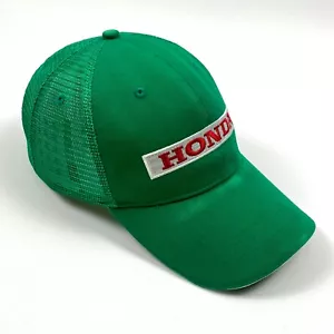 Vintage Honda Green Short Brimmed Bill Mesh Back Strap Hat Safety Triangle ROI - Picture 1 of 6