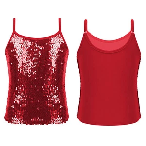 Kids Girls Shiny Sequined Tops Tank Stretchy Adjustable Straps Dancewear Vest - Picture 1 of 57