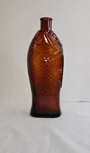 "Bottiglia vintage olio fegato di merluzzo ambra figurale pesce vetro da collezione 9,5" - Foto 1 di 8