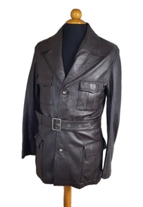 Veste ceinturée cuir homme VINTAGE 70 Man leather belted jacket T.44 size S - Imagen 1 de 23