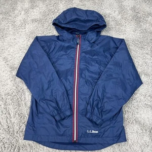 L L Bean Jacket Boys 10 Medium Blue Solid Lightweight Windbreaker Hooded Outdoor - Picture 1 of 14